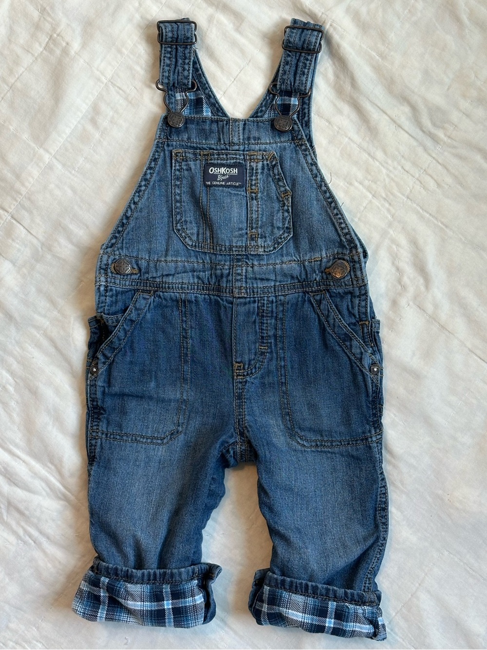 OshKosh Denim Overalls with Plaid Flannel Lining